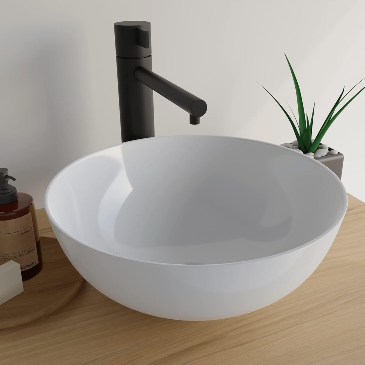 SnelShoppen - Premium Wasbak Rond met Lotus Effect | Wastafel voor Badkamer en Gastentoilet | Sink Zonder Kraangat en Overloop | Pure Witte Wasbak