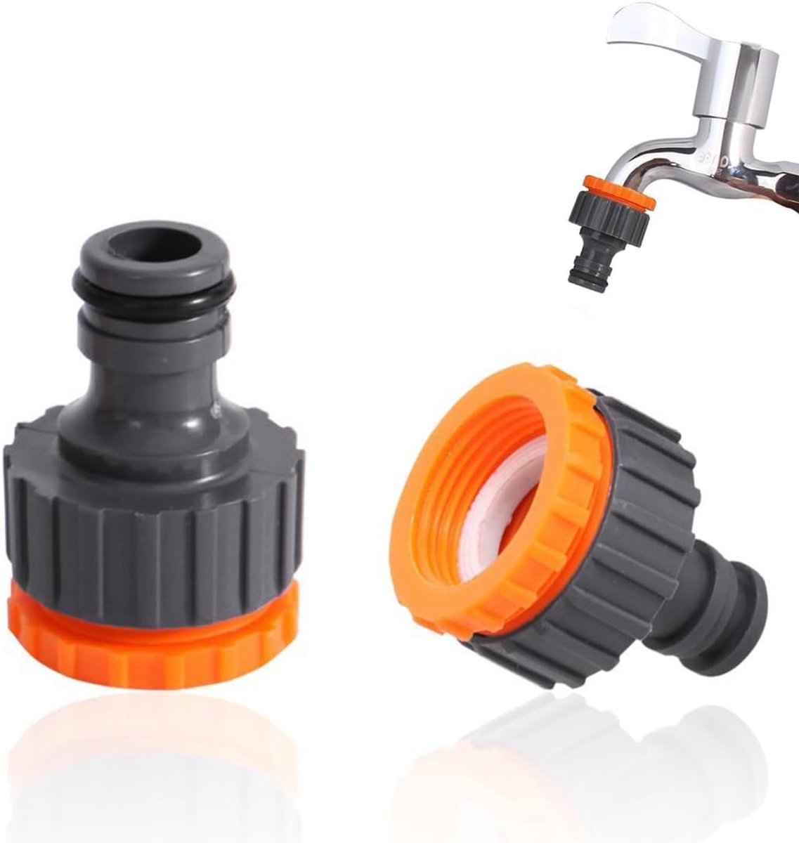 SnelShoppen - Pack van 2 Waterkraan Verbindingen voor Tuinslang met Snelle Koppeling, Anti-Spat Technologie, Geschikt voor 3/4 inch Mannetjeskranen, I