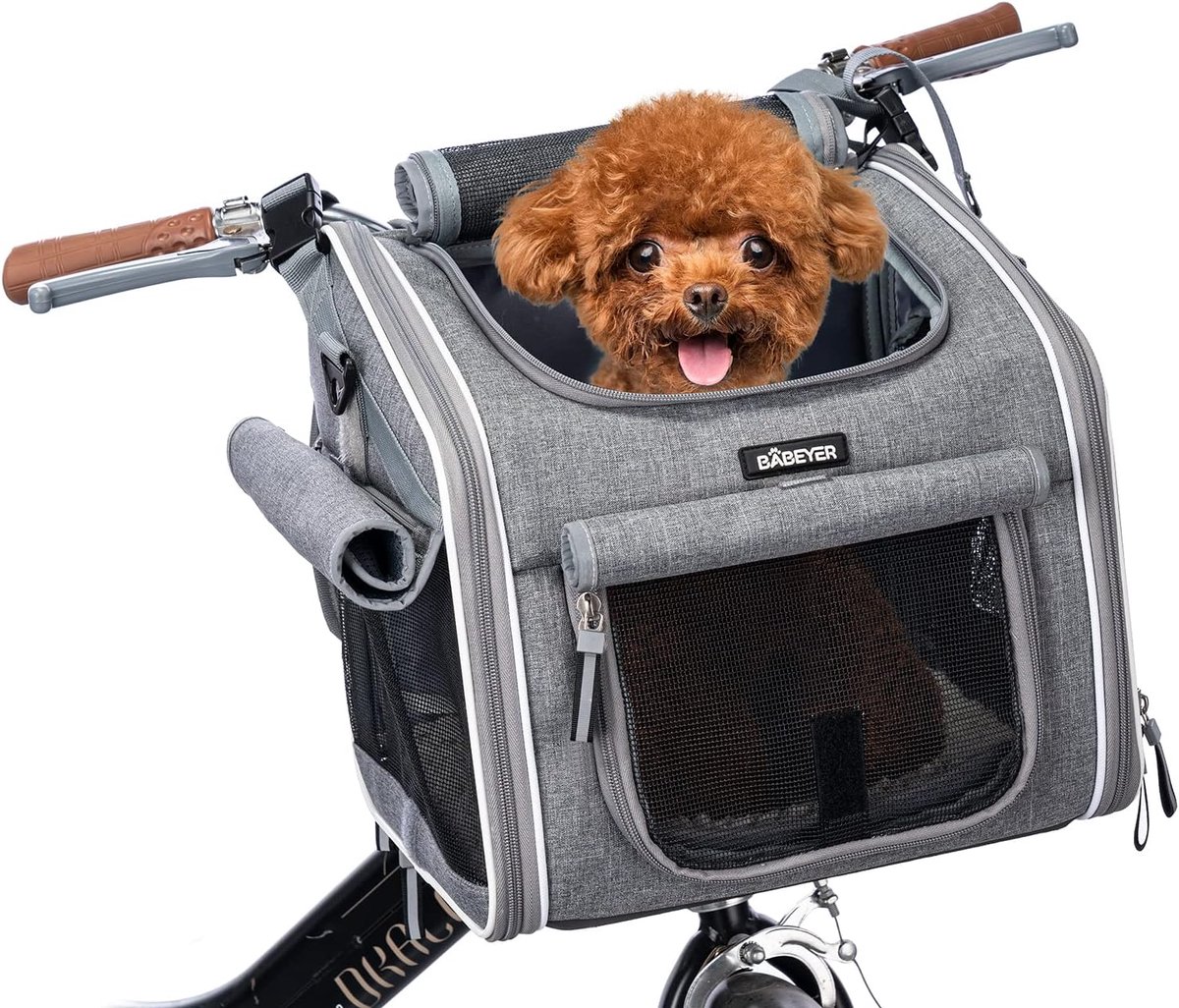 SnelShoppen - Dog Bike Basket voor Kleine Honden - Snelle Montage, Verstelbare Schouderbanden, Multifunctioneel als Rugzak en Schoudertas, Veilig met