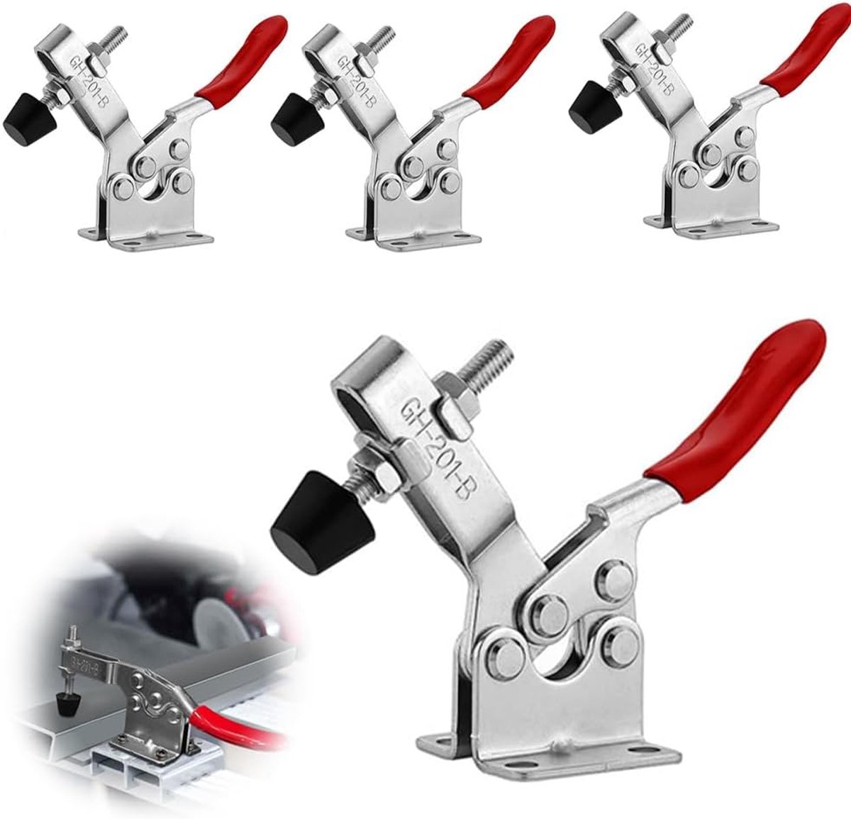 SnelShoppen - 4x Knie Hefschroef Quick Release Toggle Clamp GH-201-B, 90kg Sluitkracht, Horizontale Klem, Hoogwaardige Gegalvaniseerde Staal, Niet-Sli