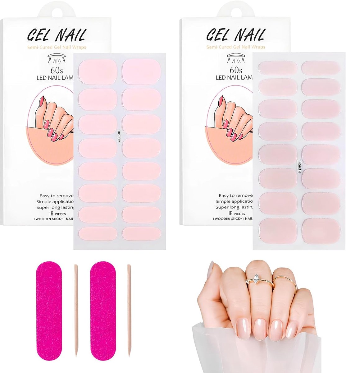 SnelShoppen - Pack van 32 UV Nagel Stickers, UV Gel Strips, Nuderosa, Duurzaam, Shiny Gel Afwerking, Ideaal voor Dagelijks Gebruik, Perfect voor Feest