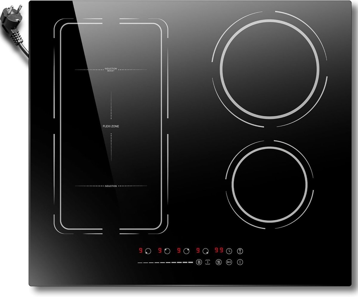 SnelShoppen - Inductiekookplaat 4 Hobs 3500W, 60cm Elektrische Inductiekoker met Timer, Kinderslot, Warmhoudfunctie en Verbeterde Isolatie voor Keuken