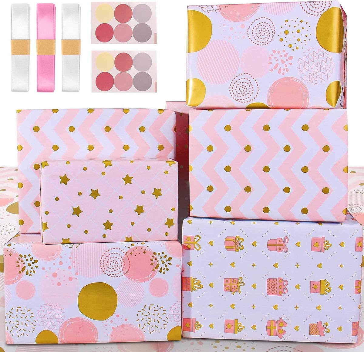 SnelShoppen - Cadeaupapier voor Dames en Meisjes - Roze Inpakpapier voor Verjaardag, Feest, Geschenkverpakking, 3 Meter Lang, Hoogwaardige Kwaliteit