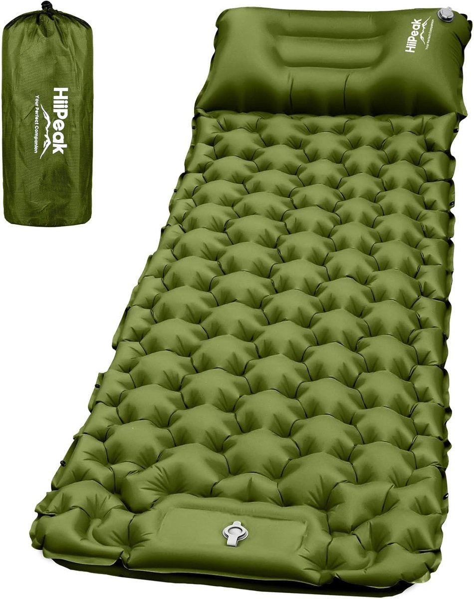 Thijox - Ultralichte Opblaasbare Slaapmat voor Kamperen met Ingebouwde Voetpomp en Kussen - Compacte Campingluchtmatras voor Backpacken, Wandelen en T