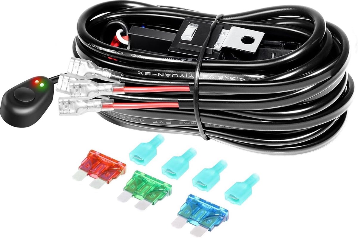 SnelShoppen - Stroboscopische bedrading met LED-lichtstrip, kabelboom met relais en schakelaar, 12V, 40A, universeel toepasbaar voor werklampen (1 of