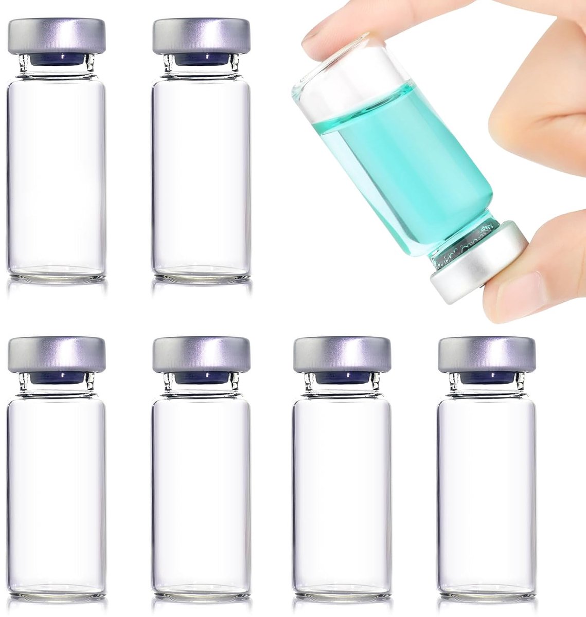 SnelShoppen - 50-delige Verpakking 10 ml Monsterflesjes - Transparante Glazen Flesjes met Zelfhelende Injectieopening - Ideaal voor Lab, Hobby, en Cre