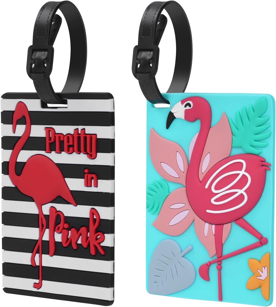 SnelShoppen - 2 Stuks Siliconen Bagagelabels voor Koffers en Handtassen - Flamingo ID-Tags met Privacybescherming - Kofferlabels voor Reizen, Vakantie