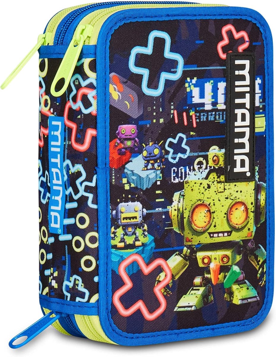Thijox - Mitama Triple Gaming Etui zwart - 3 vakken, 47 stuks schoolmateriaal, potloden, viltstiften, pennenkoker, ideaal voor basisschool kinderen, m