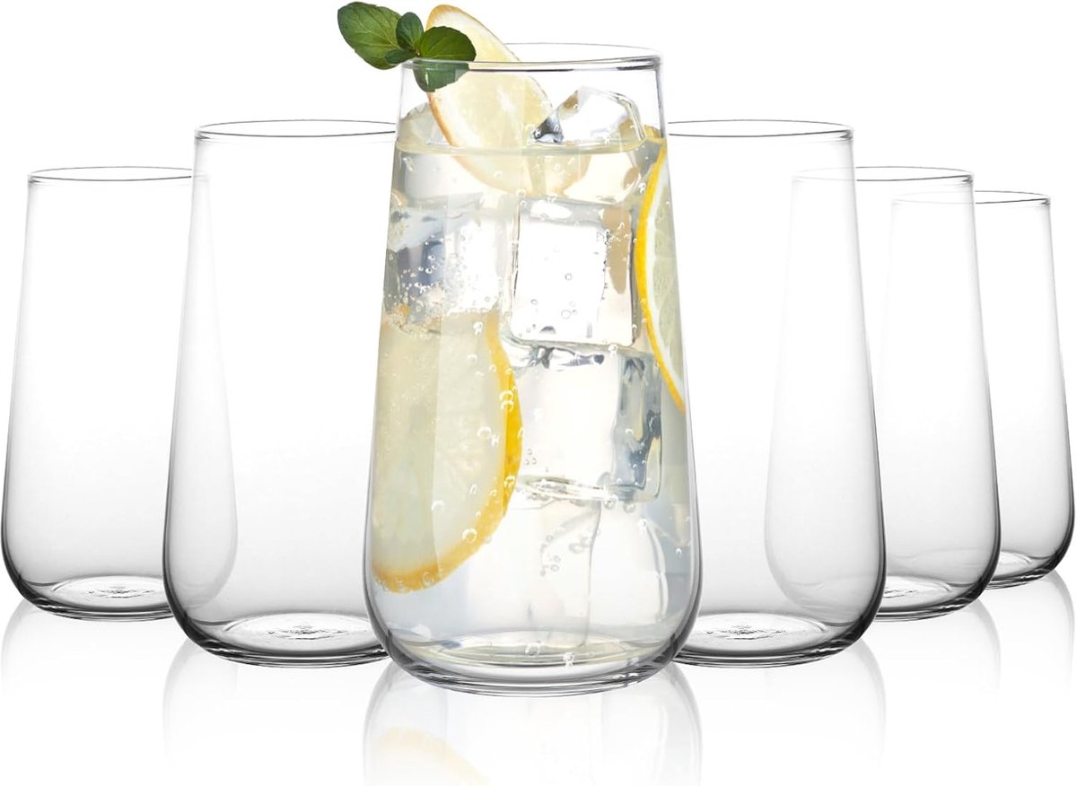 SnelShoppen - Water Drinkglazen Set van 6 - 500ml Longdrinkglazen voor Sap, Cocktails, Vaatwasser Veilig - Heldere Tumblers voor Thuis, Feesten, Resta
