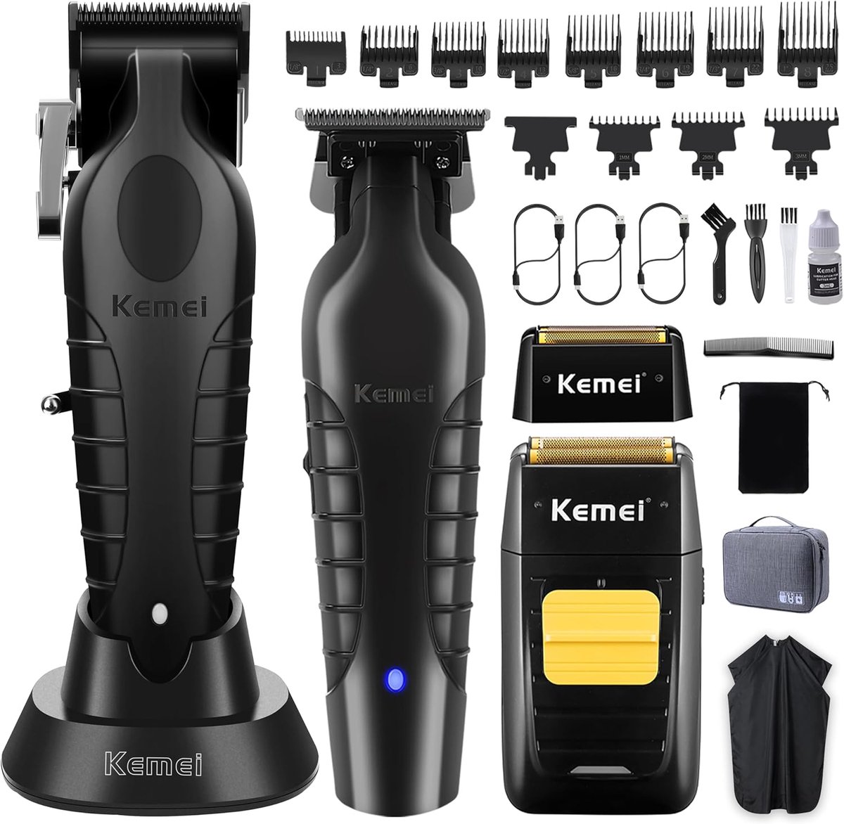 SnelShoppen - Professionele Tondeuse Haar-/Baardtrimmer Draadloos met Folieseerset en Reservekoppen - Elektrisch Scheerapparaat USB voor Mannen - KMPG