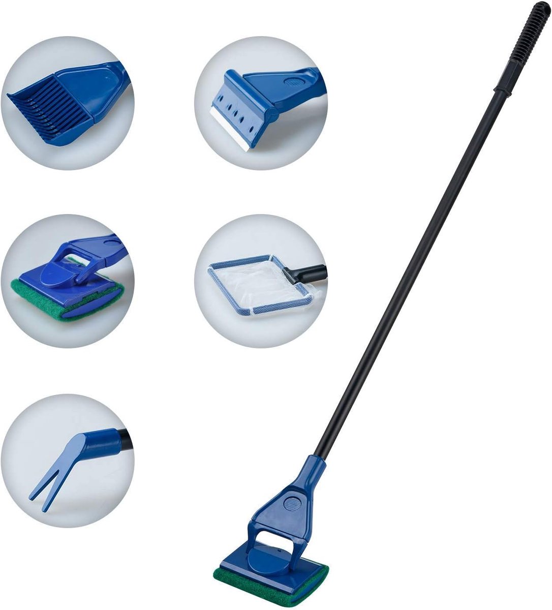 SnelShoppen - 5-in-1 Aquariumvisreinigingsset met Visnet, Hark, Schraper, Vork, Sponsborstel - Glazen Aquariumreiniger Gereedschap voor Optimale Onder