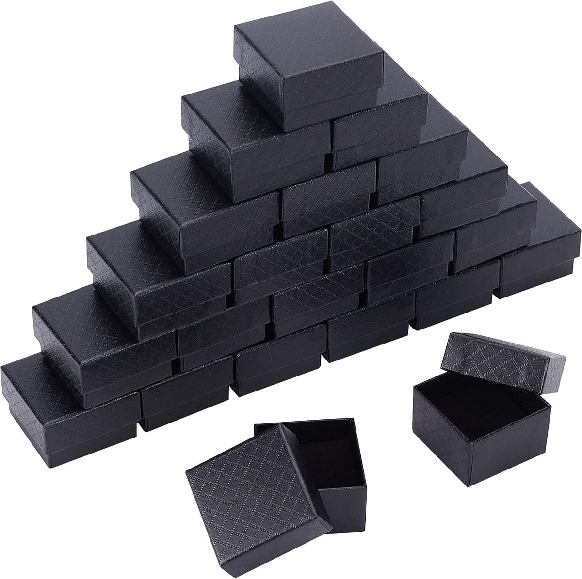 SnelShoppen - 24 Stuks Kartonnen Sieradendoosjes Zwart Vierkant 5.1x5.1x3.3cm Met Zwarte Spons Voor Het Verpakken Van Sieraden, Geschenkdoosjes Voor F