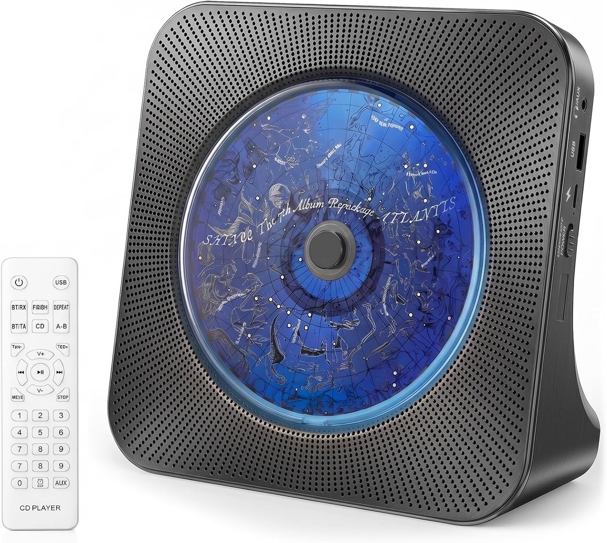 SnelShoppen - Bluetooth CD-speler met FM-radio, USB, AUX, afstandsbediening en wekkerfunctie - Draagbare draadloze luidspreker voor thuis, tuin en fee