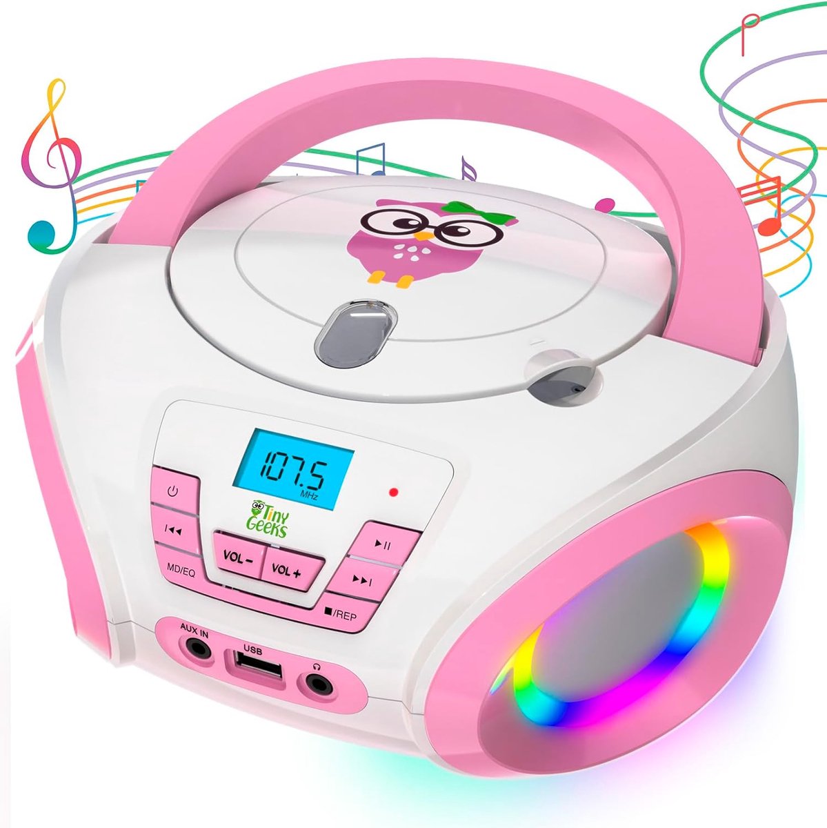 SnelShoppen - TinyGeeks Tunes Kids Boombox CD-speler + FM-radio + Inclusief batterijen + Blauwe radio voor kinderen en peuters - Roze Luidsprekers voo