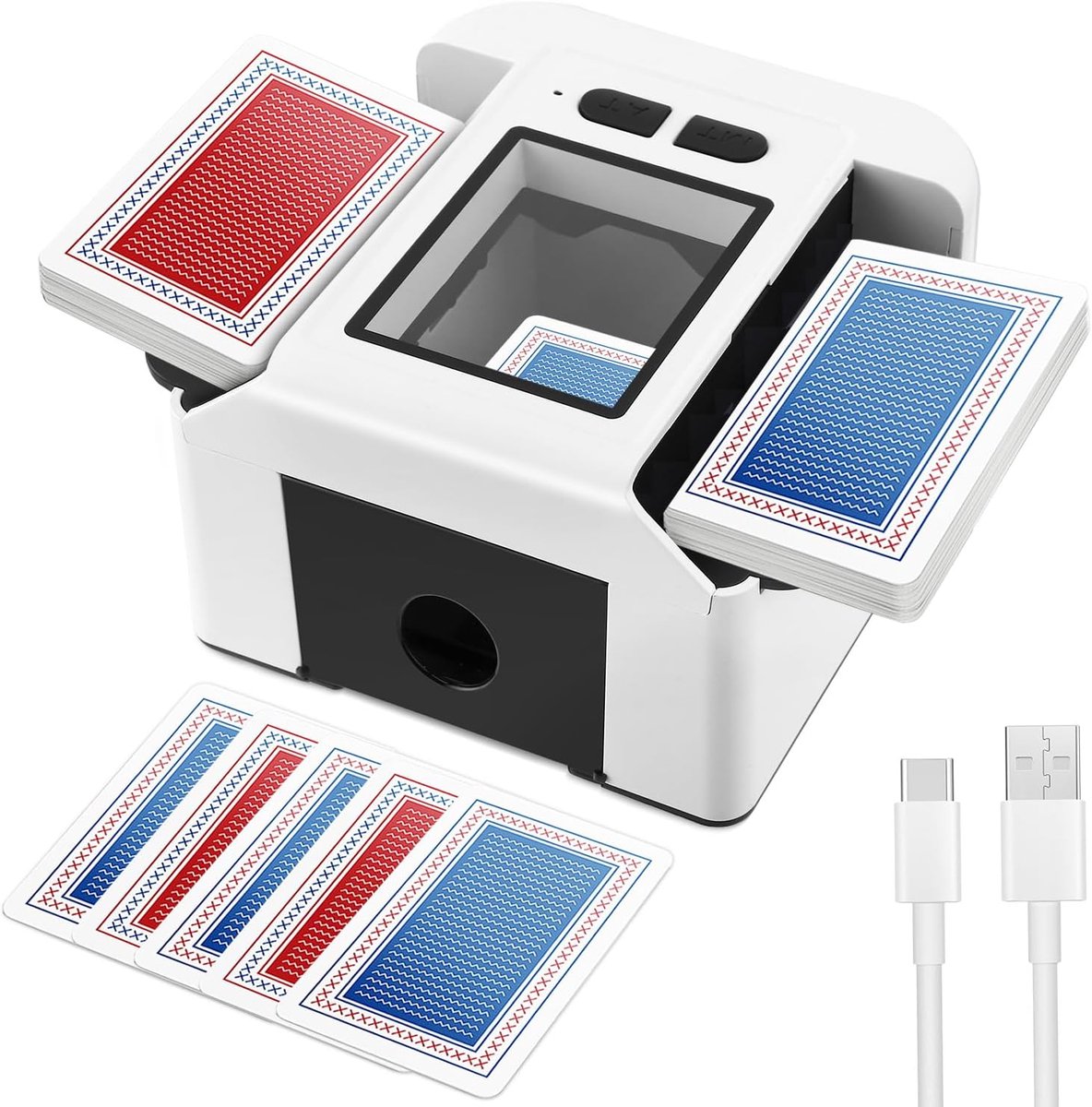 Thijox - Kaartenmixmachine, Automatische Kaartenschudder voor 1-2 Decks, Geluidsarm en Oplaadbaar, Ideaal voor Poker, UNO, Fase 10 en Kaartspellen