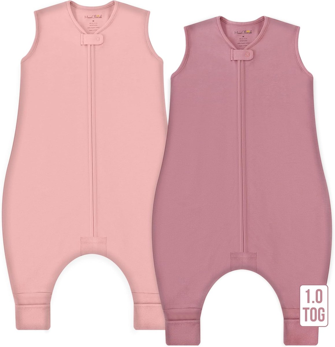 Thijox - Mama Cheetah Peuter Slaapzak met Voeten 1.0 TOG Organisch Katoen Baby Draagbare Deken voor Wandelende Baby's 6-18 Maanden, 2-pack 70cm Mauve/