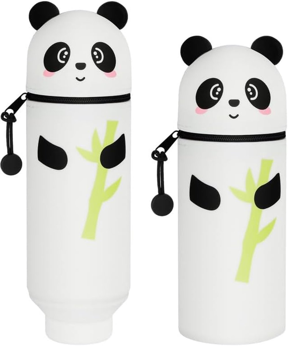 SnelShoppen - 2-in-1 Silicone Pennenhouder, Grote Staande Opbergzak, Diermodel voor Kinderen, Studenten, Volwassenen, School, Kantoor - Panda, Modebew