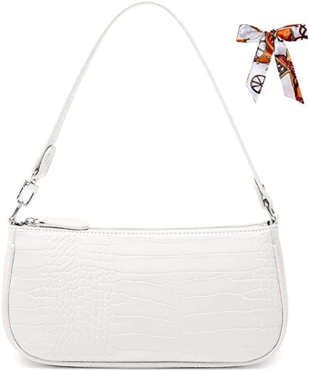 SnelShoppen - Retro Mini Schoudertas van Zacht PU-leer met Krokodillenpatroon voor Dames - Klassieke 90s Handtas in Zwart, Wit of Bruin - Perfect voor