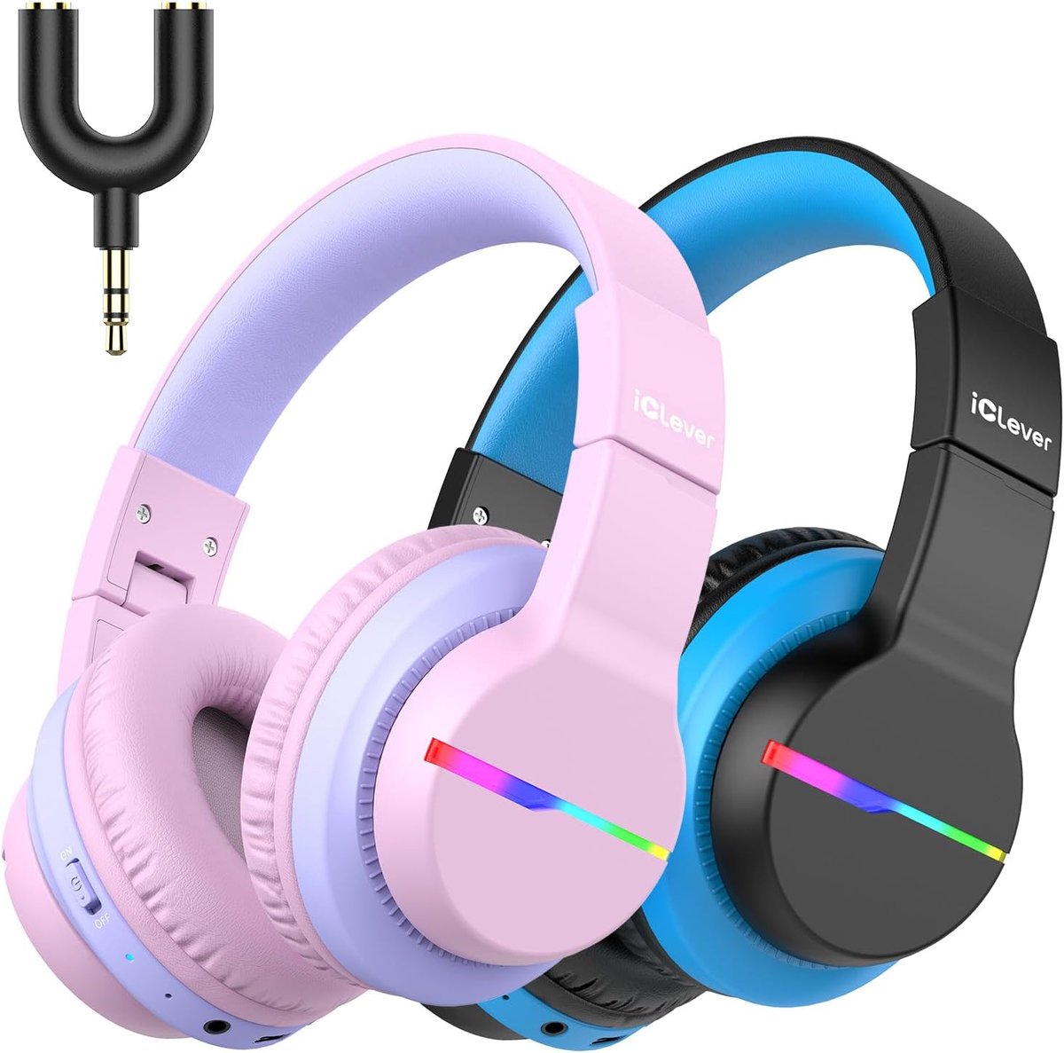 Thijox - Bluetooth Kinderhoofdtelefoon Over-Ear met Gekleurde LED Lampen, 40 uur Speeltijd, Volumebegrenzing 74/85/94dB, Ingebouwde Microfoon, Ideaal