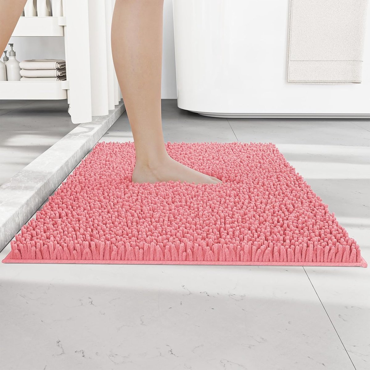 SnelShoppen - Chenille Badmat 40x60 cm Beige Geel - Zachte Absorberende Badkamer- en Douchemat - Machinewasbaar Voor Badkamer, Keuken, Woonkamer en Sl