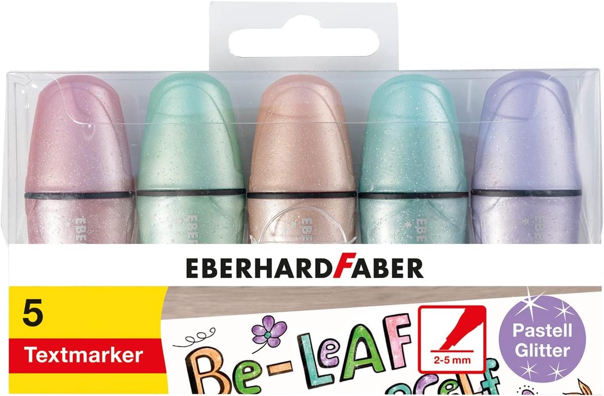 Thijox - Mini Highlighter Pastel Glitter 5 Stuks - Spievormige Punt - Perfect voor School, Creatief Werk, en Feestjes - Kleurige Markeer Stiften in Et