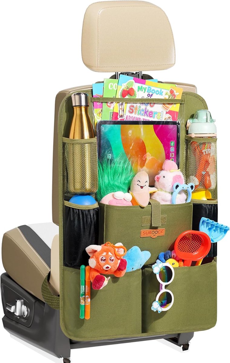 SnelShoppen - Autostoel Organizer Achterbankbeschermer - Waterdichte Opberger Met 8 Vakken & Tablethouder Tot 11 Inch - Ideaal Voor Kinderspeelgoed, R