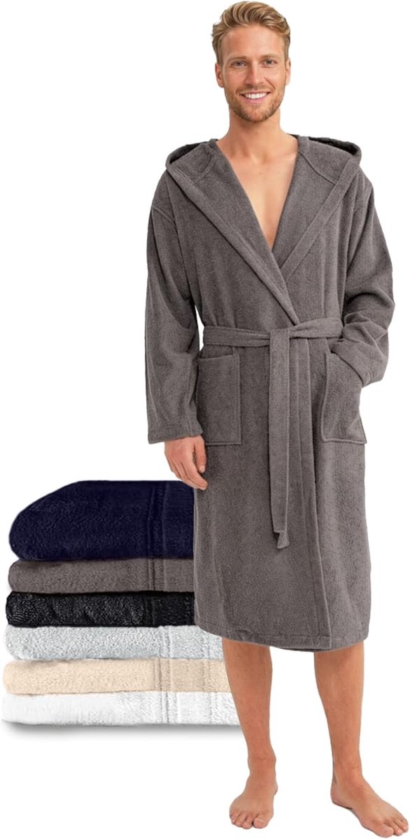 SnelShoppen - Herenbadjas 100% Oeko-Tex Katoen, Comfortabele Badstof, Ideaal voor Thuis, Spa, Douche, Bad, Zacht en Ademend, Maat L/XL, Donkerblauw