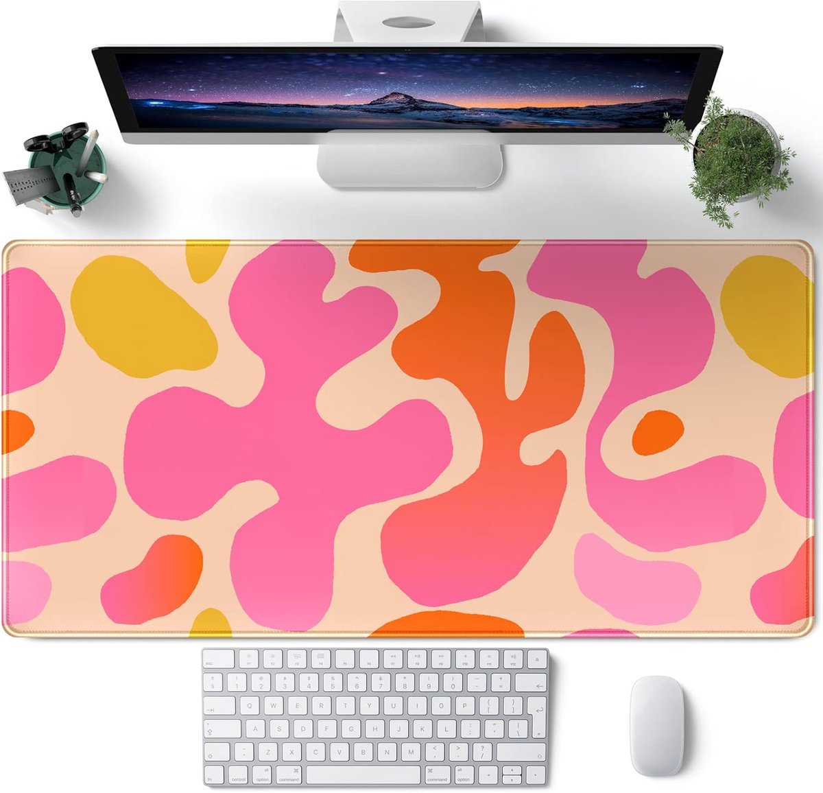SnelShoppen - Roze Bureauonderlegger XXL, Moderne Muismat, Abstract Design, Toetsenbordmat, Bureauaccessoires voor Vrouwen, 31,5 x 15,7 Inch, Antislip