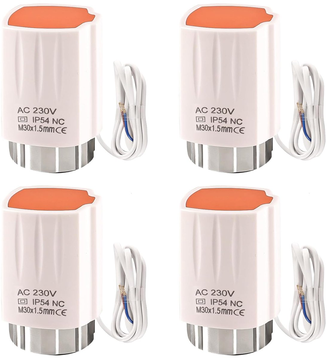 SnelShoppen - 4 Stuks Regelaandrijving Vloerverwarming 230V M30x1,5 NC - Thermische Stellmotor voor Vloerverwarming - Onderhoudsvrij, Geruisloos, Lang