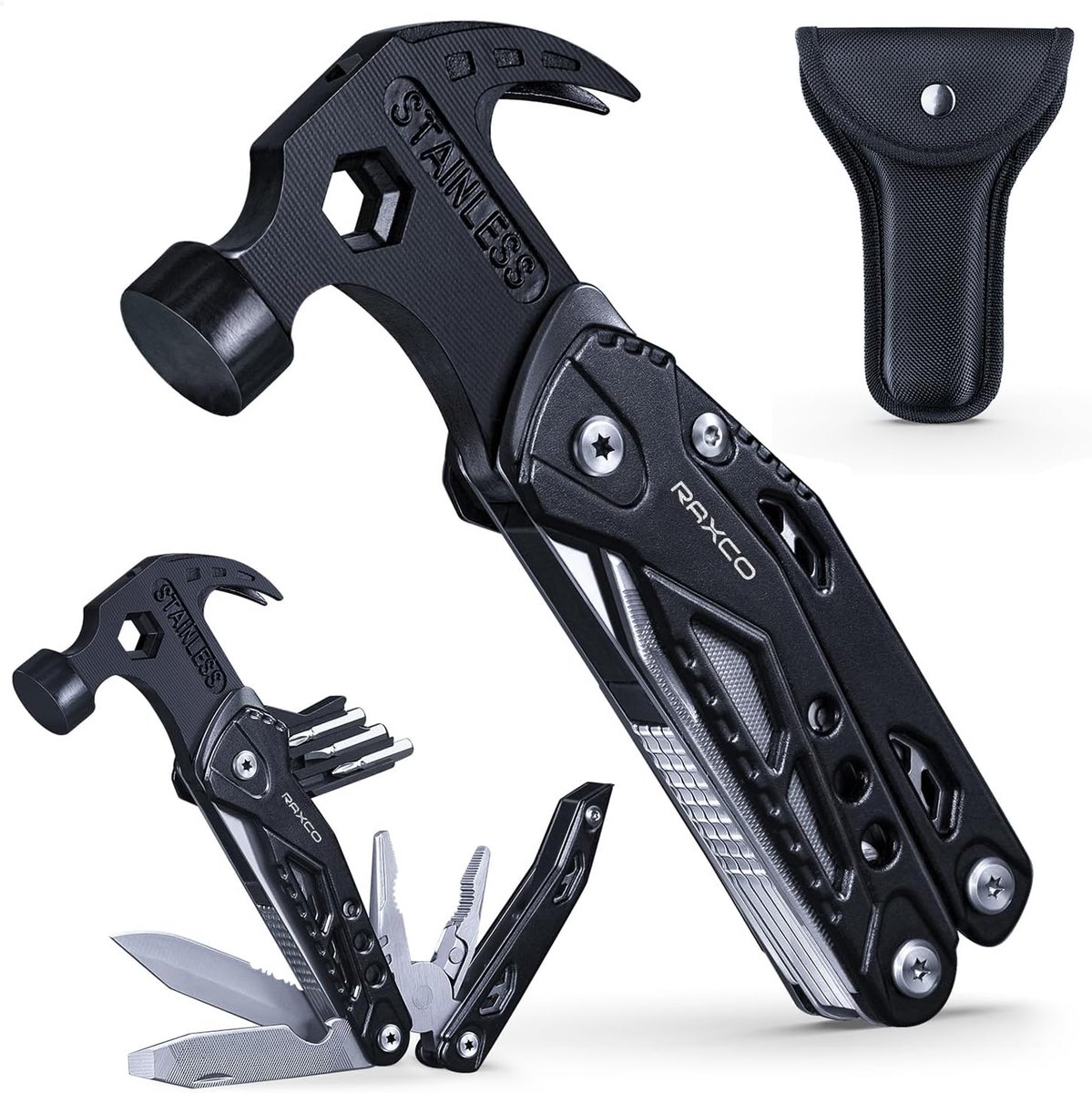 Thijox - RAXCO 14-in-1 Multi-Tool Hamer, Multifunctioneel Gereedschap voor Kamperen, Draagbaar Zakgereedschap, Ideaal Vaderdag Geschenk voor Mannen, V