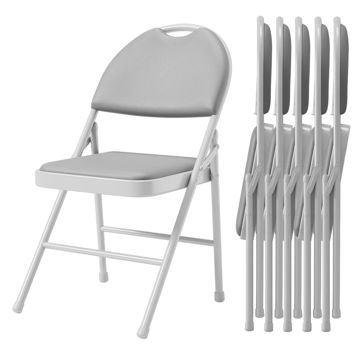 Set van 6 Opvouwbare Stoelen - Stapelbaar Comfort design met Rugleuning - voor feesten en kantoor - Grijs PU Leer en Metaal - Rood