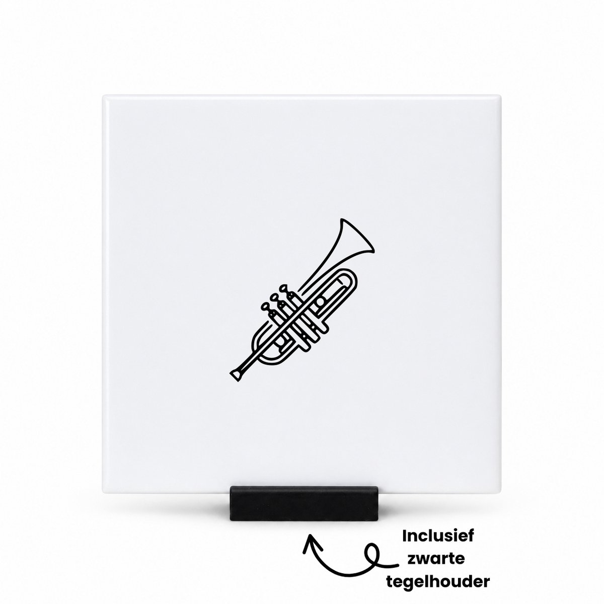 Hacebo Trompet tegeltje met tegelhouder - Trompet - cadeau muziekliefhebber - tegeltjes met tekst - leuk cadeau voor je vriend om te geven - verjaardag muzikant - spreuktegels - 10.8x10.8 CM Wit
