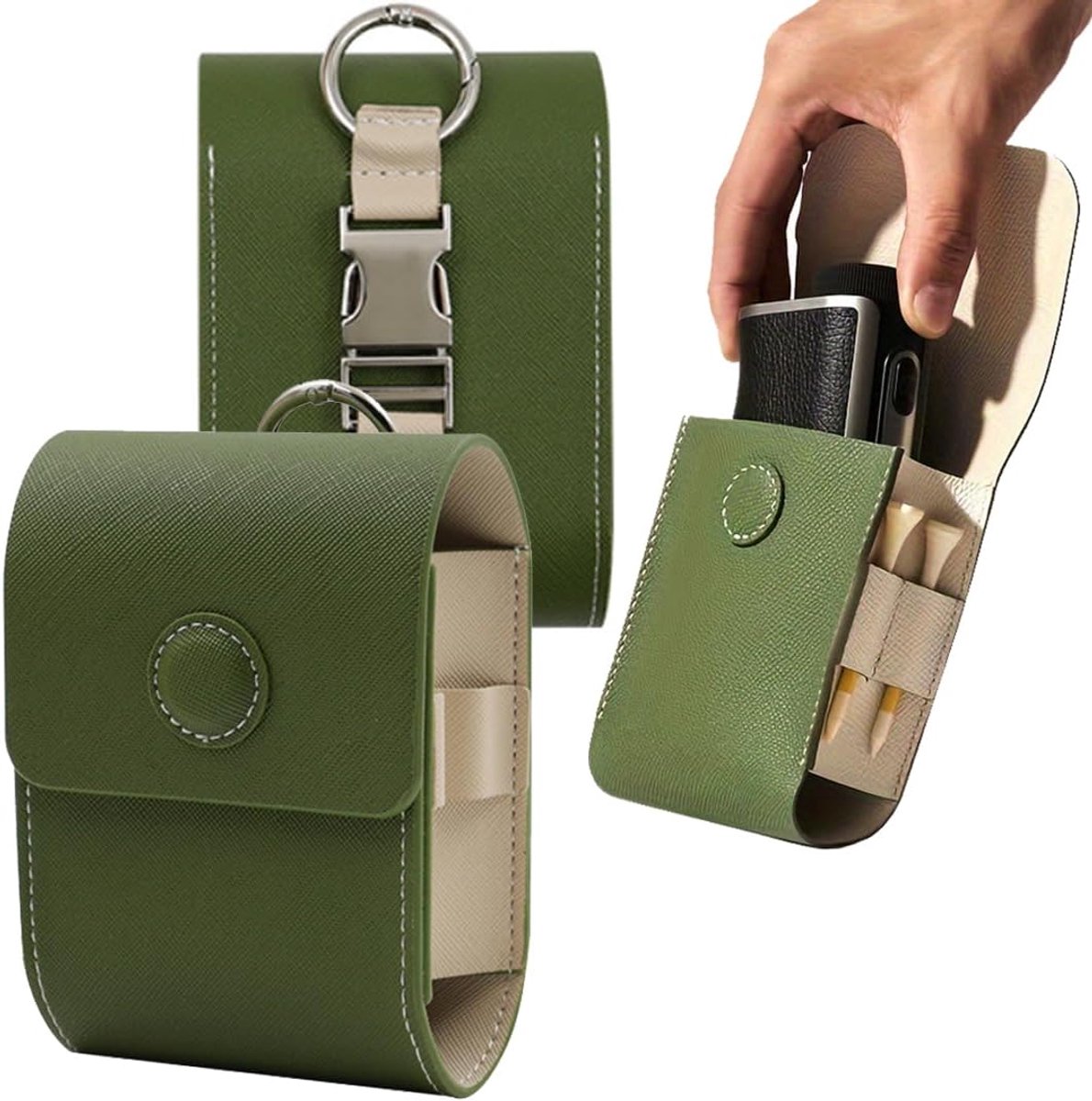 VHV - Golfballentas - Heuptas - Leren golfbalhouder - Heuptasje met riemclip - Draagbare opbergtas voor golfballen en accessoires - Voor dames en heren - 12*8.5*5cm - Groen