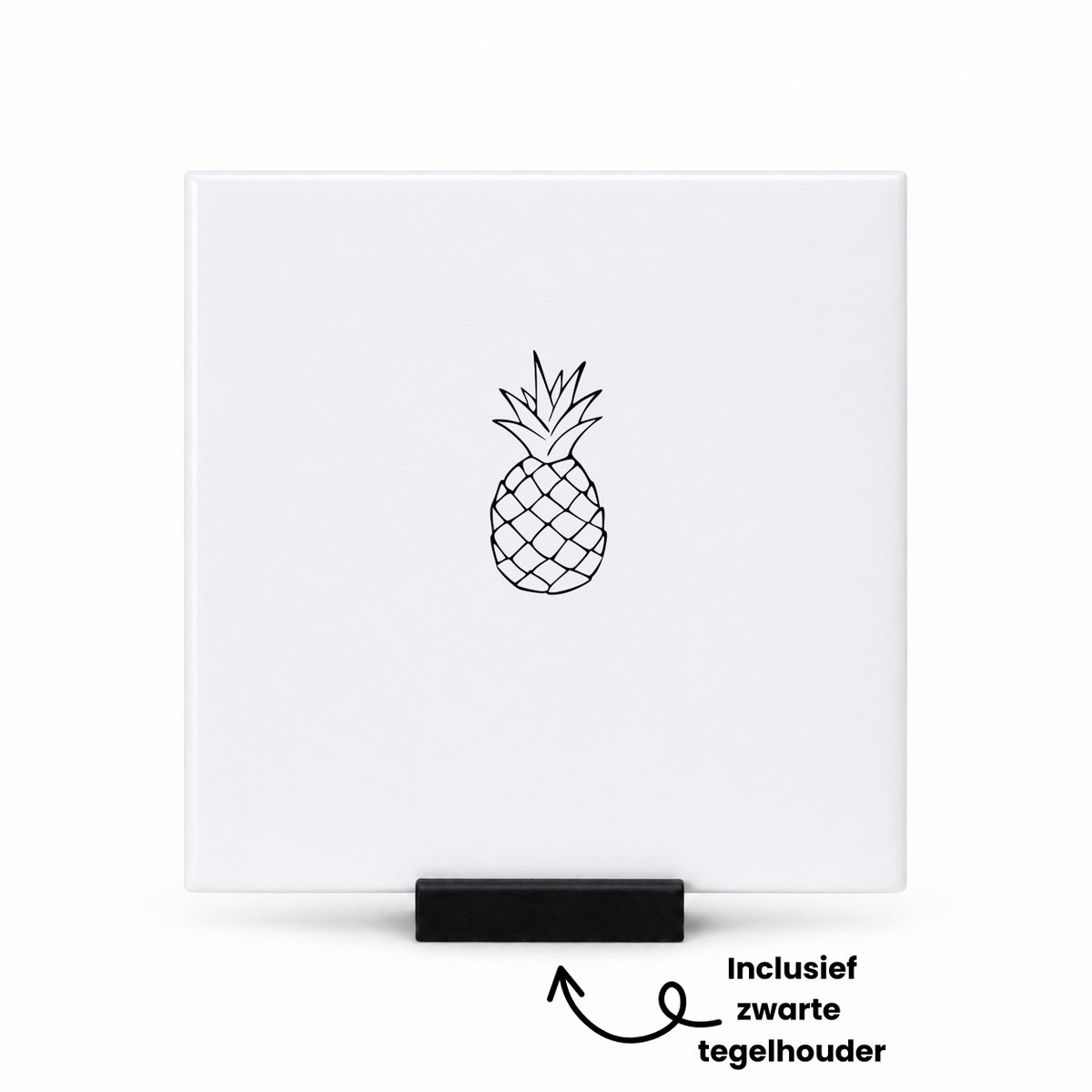 Hacebo Ananas tegeltje met tegelhouder - Ananas - Lievelings fruit - tegeltjes met tekst - Vriendschap - Leuk cadeau voor je vrienden om te geven - spreuktegels - 10.8x10.8 CM Wit