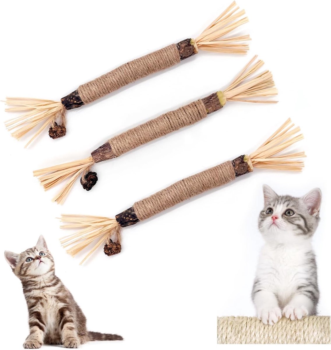 Thijox - Kat Kruidstokken - 3 Stuks Kauwhouten Sticks voor Katten - Tandverzorging, Slechte Adem Bestrijden, Natuurlijk Katten speelgoed - Ideaal voor