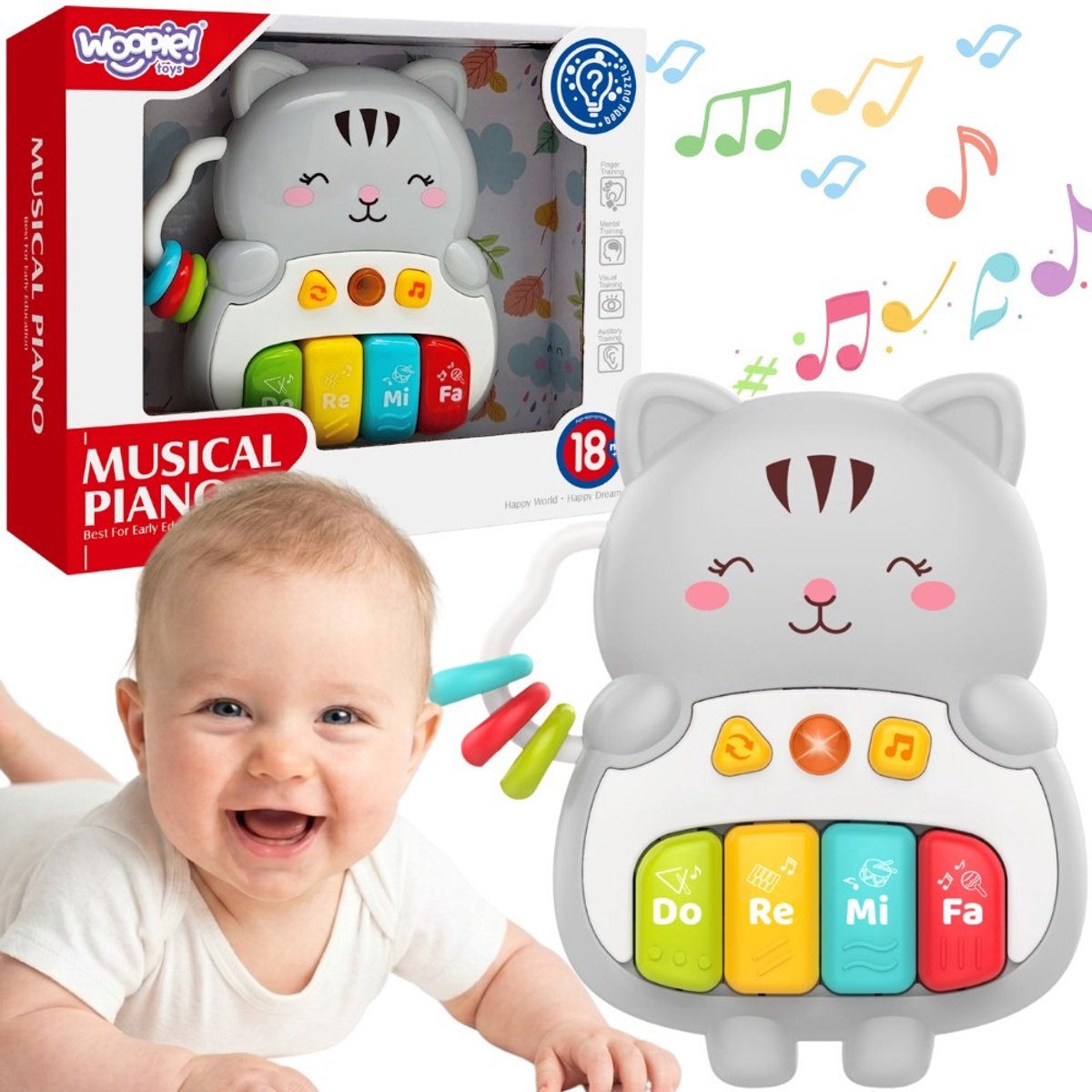 Woopie Interactieve Piano Kitty Muziekorgelklanken Licht 18m+