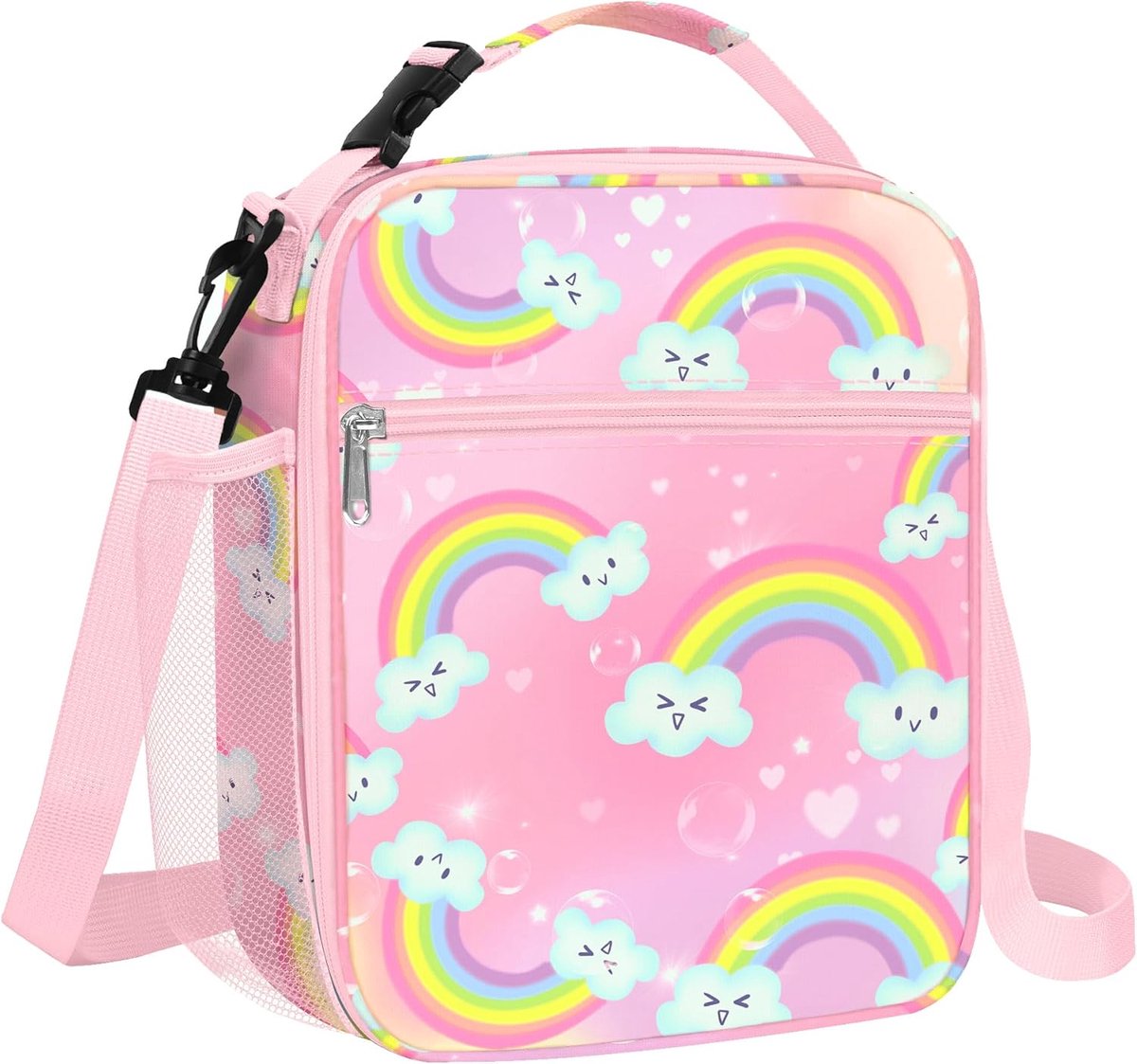 SnelShoppen - Grote Geïsoleerde Regenboog Lunchtas voor Meisjes - Thermische Koeltas - Roze - Perfect voor Picknick, School, Buitenspeelgoed