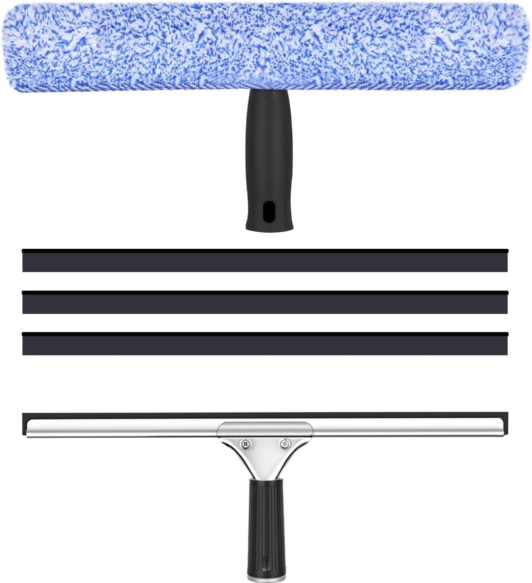 SnelShoppen - Raamreinigingsset 5-delig 35 cm - Professionele Raamwisser met Siliconen Lemmet en Microvezel - Ideaal voor Ramen, Glas, Spiegels, Auto,