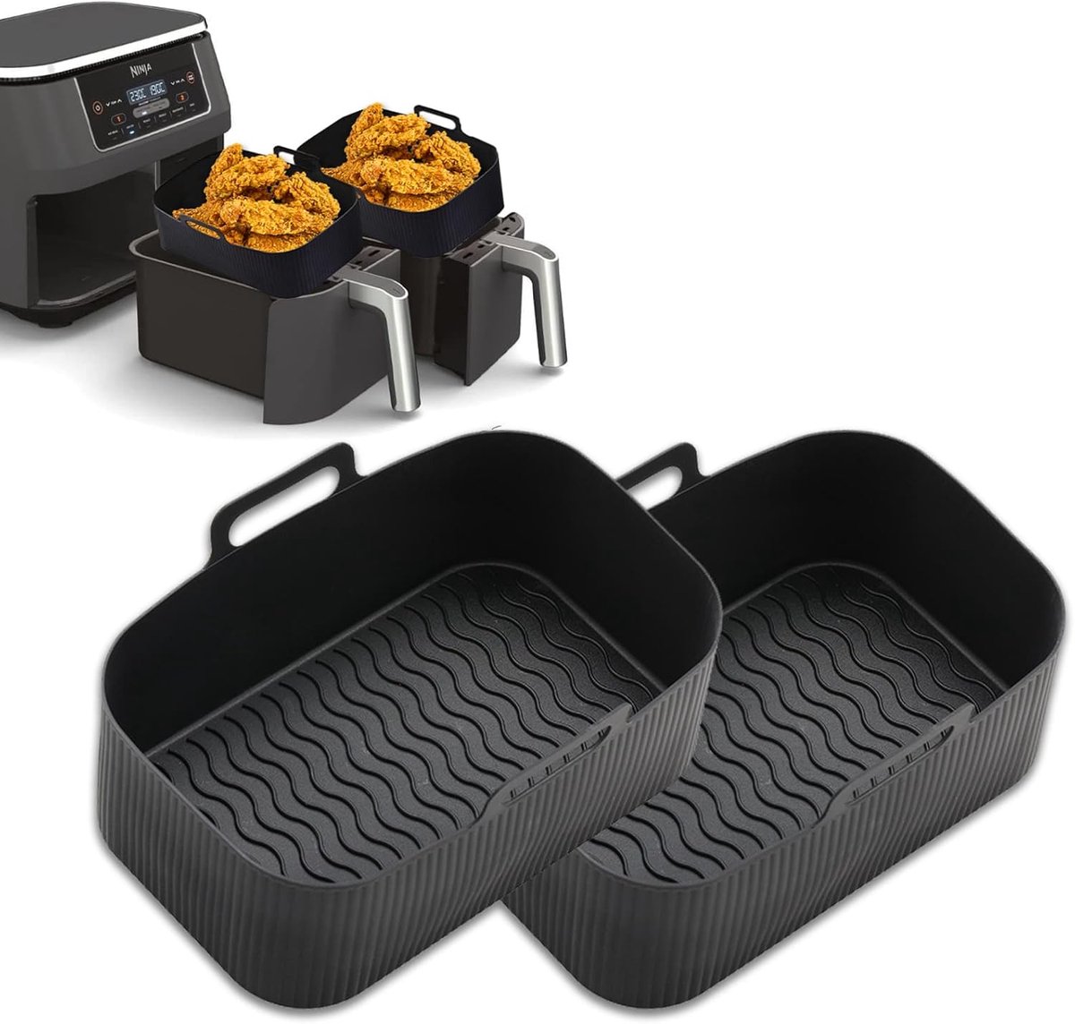 SnelShoppen - Siliconen Liner voor Air Fryer Dual, Herbruikbare Silicone Bakmat, Ideaal voor Gezond Koken, Vaatwasserbestendig, 2 Stuks, Keuken Access
