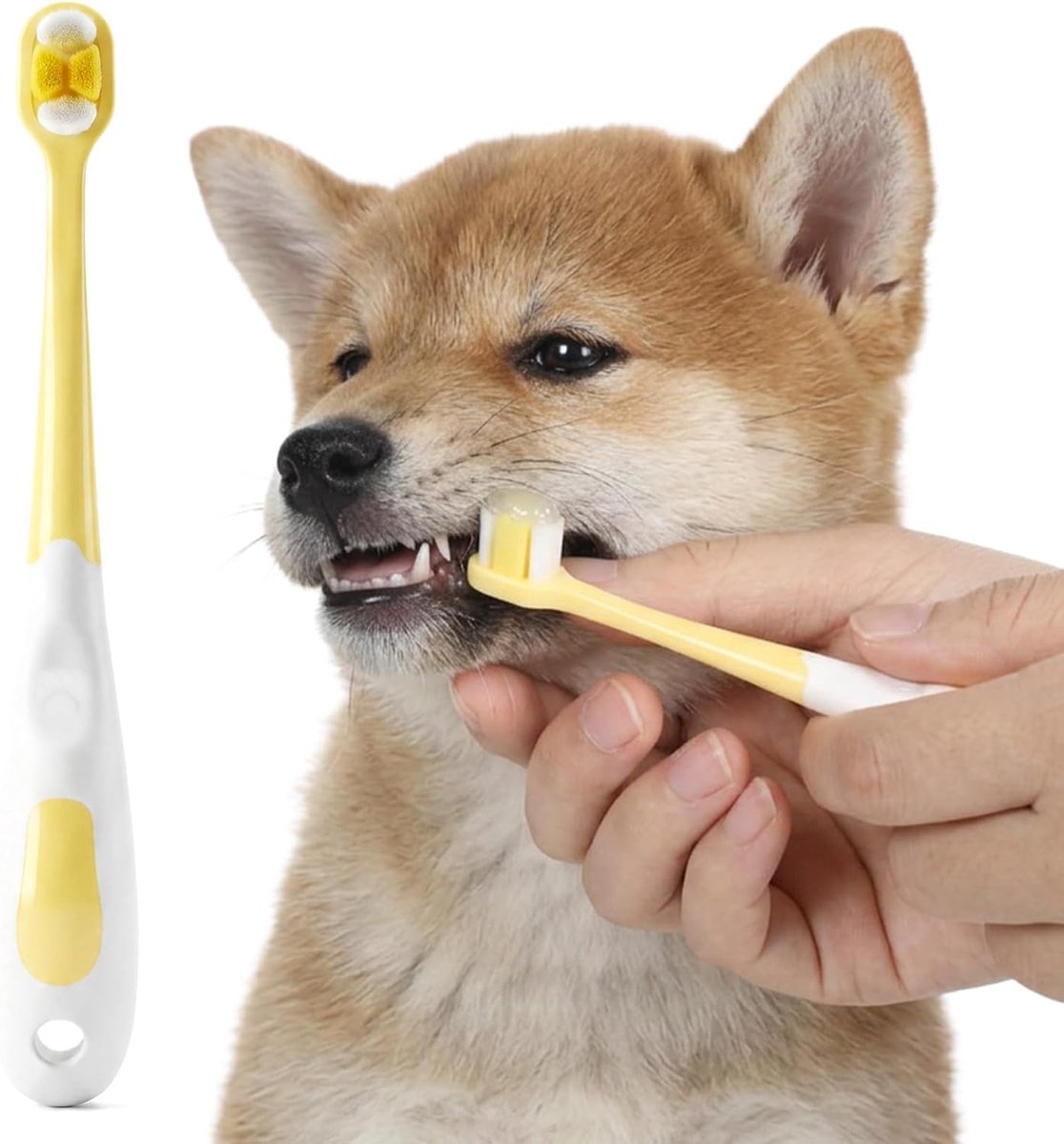 SnelShoppen - Hondentandenborstel voor Kleine Honden en Katten, Zachte Tandenborstel voor Puppy’s en Kittens, Herbruikbare Mini-Tandenborstel, Geel, R