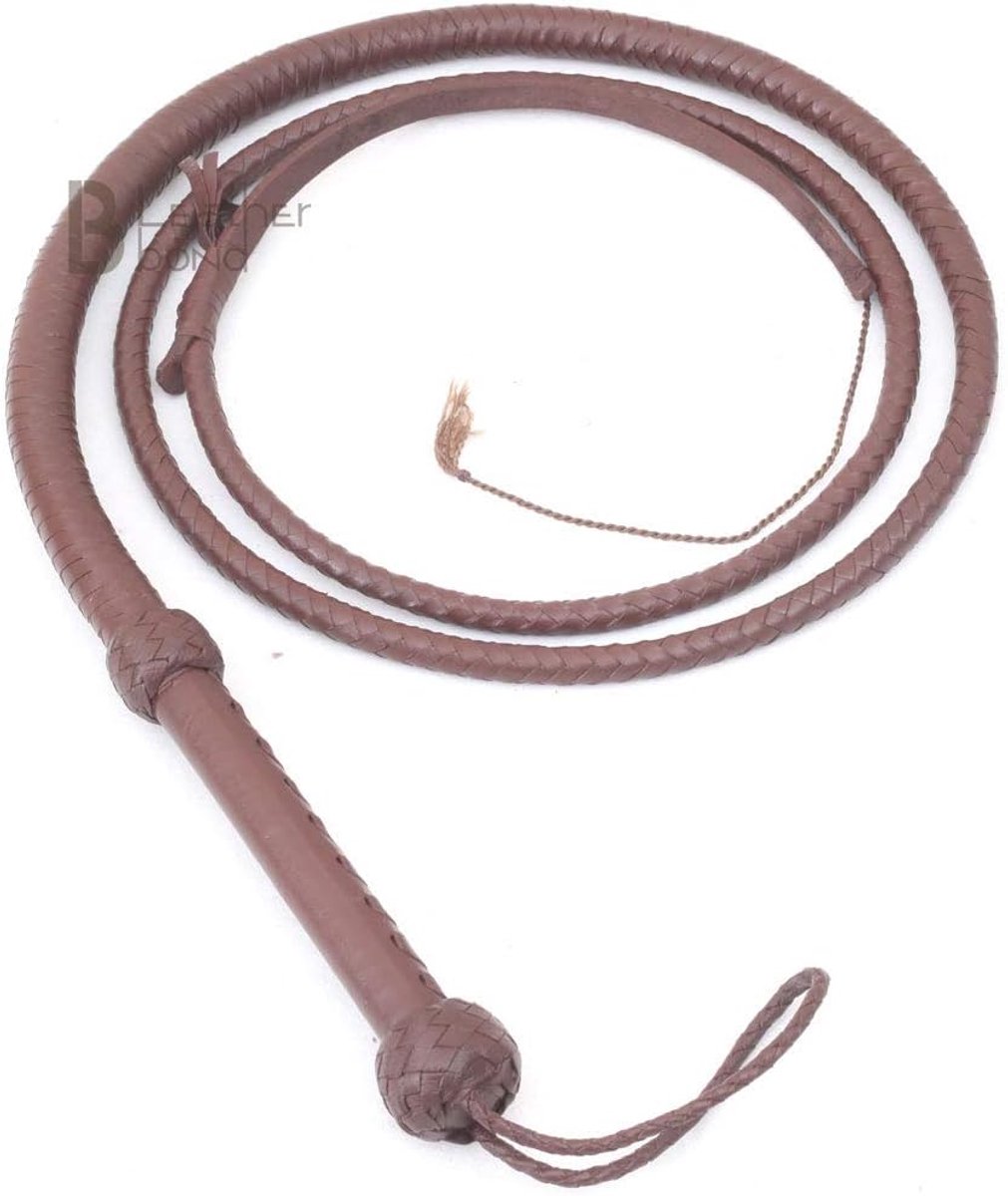 SnelShoppen - Indiana Jones Stijl 8 Voet & 10 Voet Donkerbruine Leren Bullwhip - Echte Koehuid - Handgemaakt met 8 Vlechten voor Whip Cracken en Boerd
