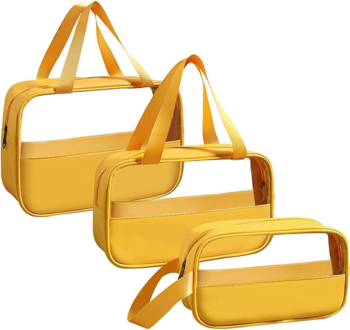 Thijox - Cosmeticatas Set van 3, Transparant, Waterdichte PVC Toilettas voor Dames, Lichte Make-uptas, Reisset, Geel, Modern en Elegant voor Vakantie,
