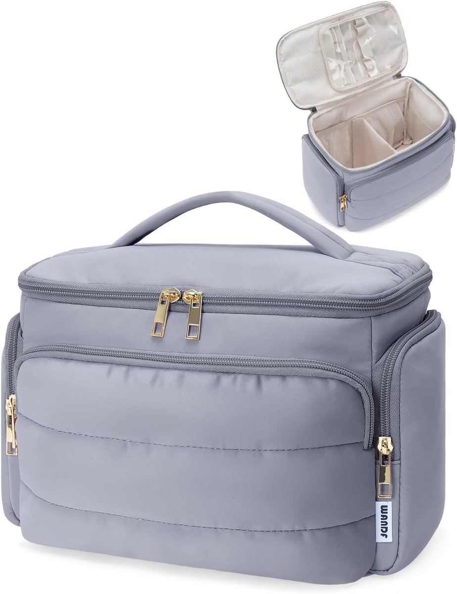 Thijox - Grote Wijd Geopende Toilettas Dames, Cosmetica Organizer met Handgreep, Praktische Make-up Koffer voor Toiletartikelen en Essentials in Dunst