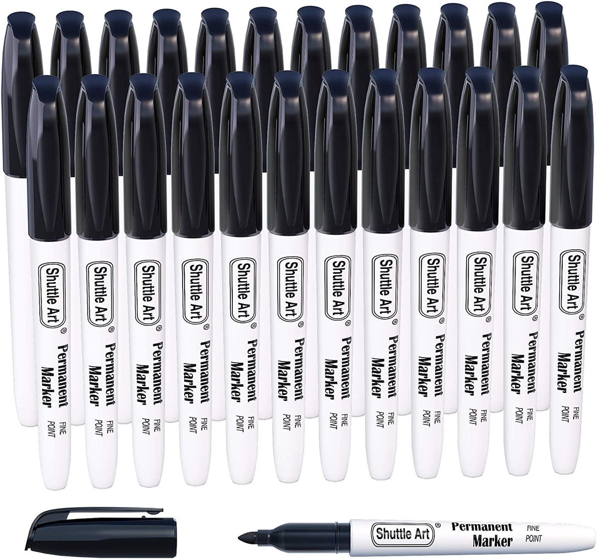 SnelShoppen - 24-delige Permanente Markers Set - Zwarte Viltstiften met Fijne Punt - Geschikt voor Kunststof, Hout, Glas, Metaal & Steen - Perfect voo