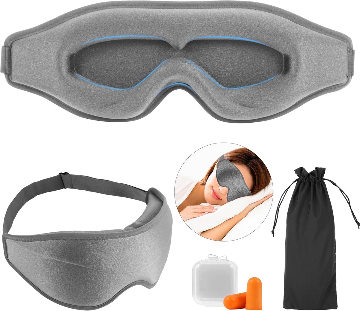 Thijox - 3D Slaapmasker voor Heren en Dames, 100% Donker, Zacht en Dun Oogmasker met Oordopjes, Comfortabel voor Zijslapers, Perfect voor Vliegtuig, P