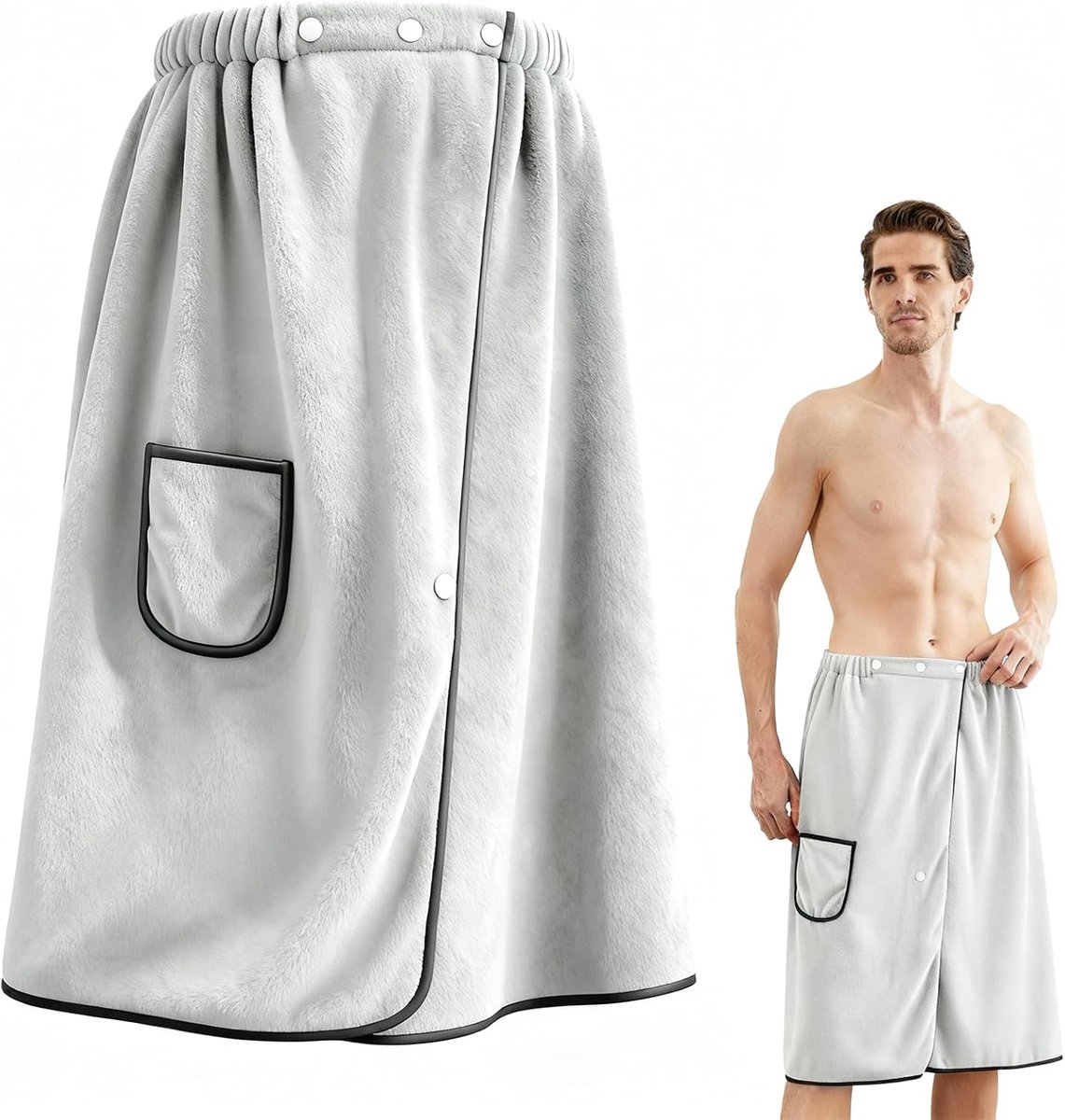 Thijox - Grote verstelbare saunakilt 78 x 155 cm, sneldrogende saunahanddoek, klik-badhanddoek, lichtgrijs, ideaal voor sauna, fitnessstudio en wellne