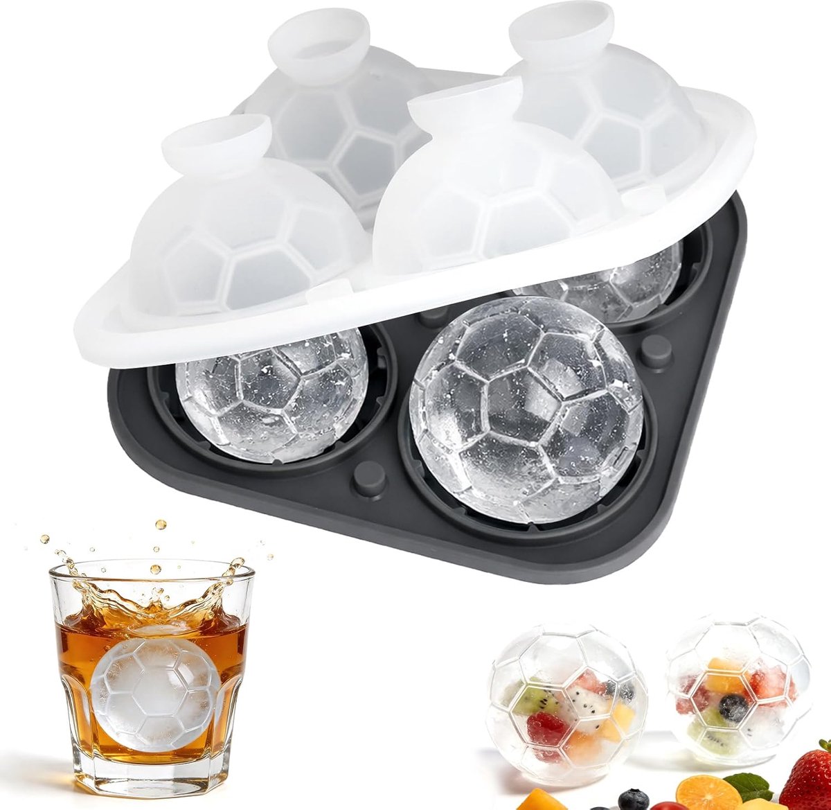 SnelShoppen - Silicone IJsbal Mould, Grote IJsblok Maker, Voetbal IJsballen Mould met Deksel, BPA-vrij, Perfect voor Cocktails, Whisky en Feestjes