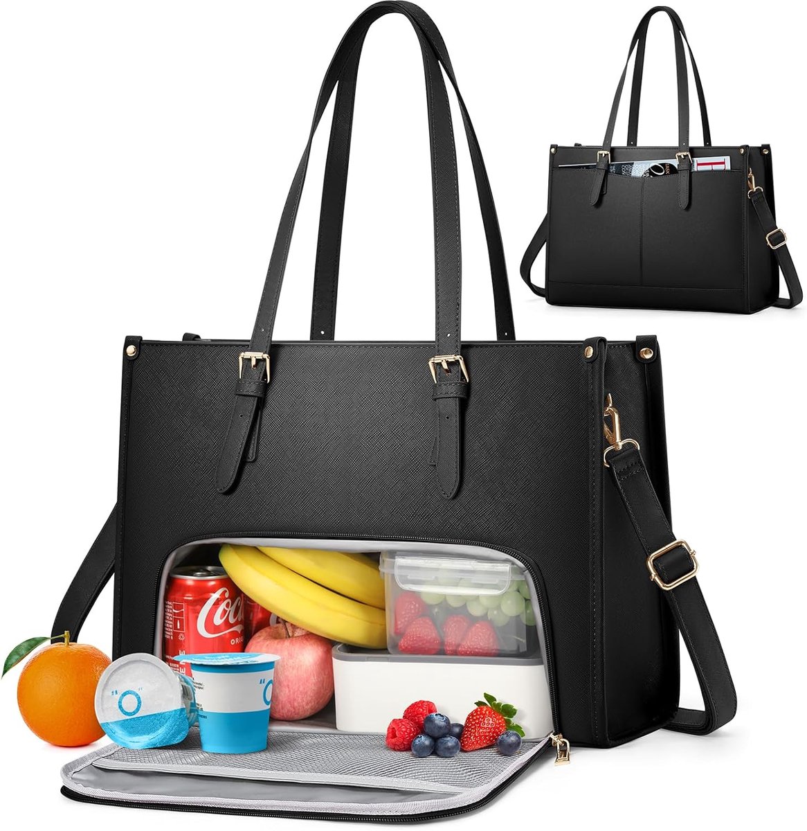 SnelShoppen - Laptop Bag voor Vrouwen met Geïsoleerd, Lekvrije Lunchcompartiment - 15.6 Inch PU Leer Werk Tas voor Kantoor, College en Casual Gebruik