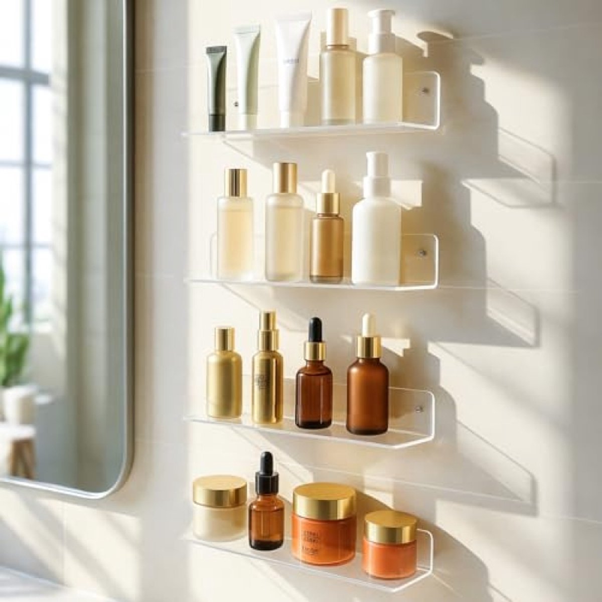 LoShop 4 stuks transparant acryl wandrek zonder boren, kleefrek badkamer douche keuken, 30x10 cm, U-plank met schroeven voor montage