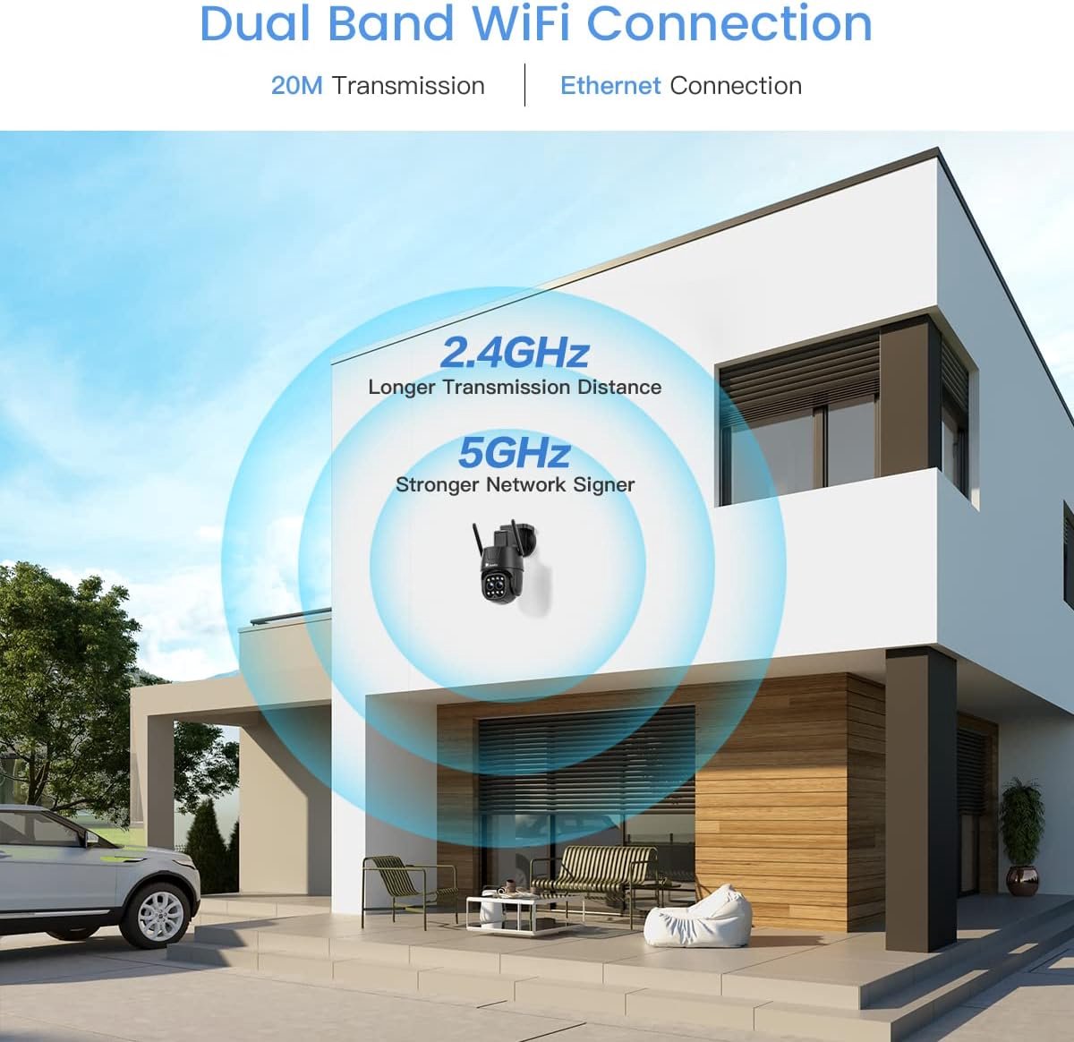 SnelShoppen - 2.5K 4MP Dual Lens Beveiligingscamera Buiten WiFi 360° PTZ Camera met Auto-Zoom Tracking, Mensdetectie, 6X Hybrid Zoom, 30m Kleur Nachtz